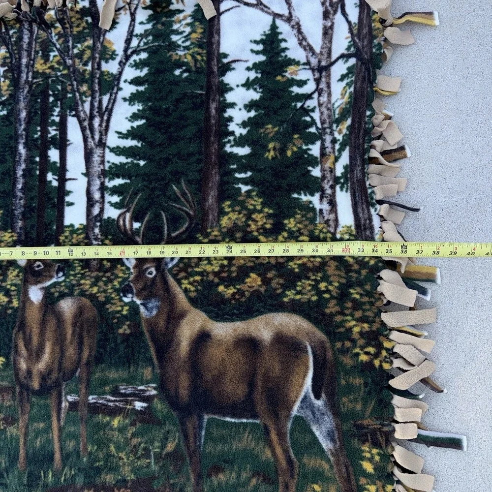 Handmade Deer Wildlife Fleece Tie Fringe Throw Blanket Forest Cabin Decor 40x53